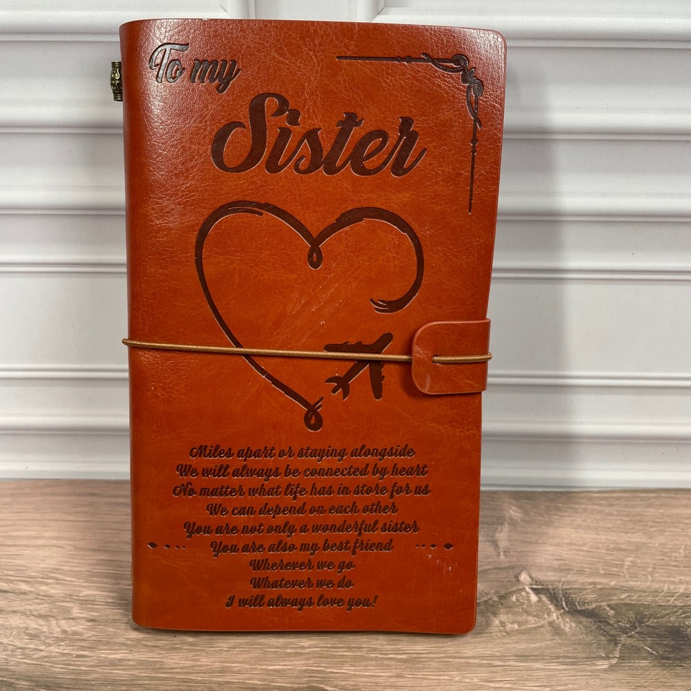 Unbranded To My‎ Sister Engraved Leather Journal Cognac Brown Refillable Travel